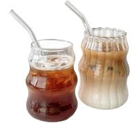 Tasses en verre avec des pailles 2pcs Vintage vintage Verbe à côte 18 oz Taps en verre de verres Vernes de boisson en forme de vague Tasse à café glacé pour cocktail de whisky bière de jus, tasse e