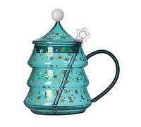 Tasses en verre en forme d'arbre de Noël avec couvercles - 400 ml/500 ml - 2 capacités au choix - En forme d'arbre de Noël
