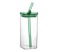 Tasses en verre réutilisables avec couvercles et pailles - Gobelet isotherme pour smoothie, jus, thé, design carré portable, étanche, idéal pour la maison, le bureau, les voyages et une utilisation à