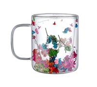 Tasses en verre thermique - 250 ml - Tasse en verre transparent à motif floral - Tasse décorative pour boissons | Tasse à thé et café esthétique avec poignée, verre élégant pour jus, lait, eau