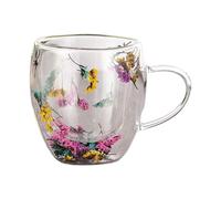 Tasses esthétiques à fleurs séchées, tasses à café en verre à double paroi - Tasses en verre à café transparentes avec poignée | Tasse en verre isolée créative résistante à la chaleur pour adultes