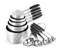Tasses et cuillères à mesurer, ensemble de 10 tasses et cuillères à mesurer en acier inoxydable empilables, avec des poignées de silicone pour la cuisson de cuisson de cuisine