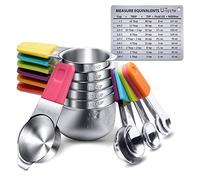 Tasses et Cuillères à Mesurer Magnétiques: U-Taste Lot de 13 Cuillere Doseuse en Acier Inoxydable avec Poignée Magnétique, 7 Tasses & 5 Cuillères & 1 Tableau Conversion de Mesure Magnétique (Couleur)