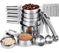 Tasses et Cuillères à Mesurer: U-Taste Ensemble de 15 Cuillères Cups Doseuses en Acier Inoxydable 18/8, 7 Tasses & 7 Cuillères & 1 Tableau de Conversion de Mesure Magnétique (Argent)