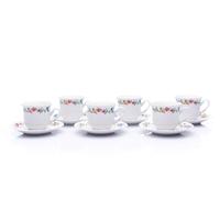 Tasses et soucoupes, porcelaine tchèque, 230 ml, Constance, bande florale, 6 pièces, Thun 1794