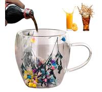 Tasses isothermes à motif floral - Tasse en verre transparent de 350 ml avec design thermique à double paroi soigneusement conservé, verres à latte artistiques avec une taille sûre et confortable