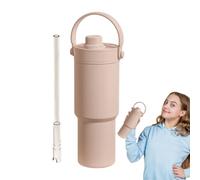 Tasses isothermes avec couvercle, tasse chauffante avec couvercle, 735 ml, voyage thermique pour les voyages, boissons à double paroi avec poignée et paille, bouteille d'eau portable délicieuse pour