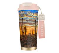 Tasses isothermes en acier inoxydable à double paroi, motif cactus coucher de soleil dans le désert, tasse à café de voyage pour la maison et le bureau