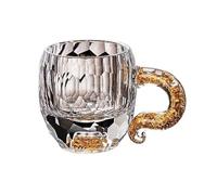Tasses luxueuses en cristal transparent, petites tasses à café ou à thé en verre à texture diamant avec anses raffinées, 60 ml(Gold)