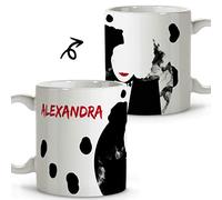 Tasses pour le petit-déjeuner Disney. Mug personnalisé avec le nom. Tasses Disney. Tasse en céramique. 330 ml. Différents modèles et couleurs intérieures. Cadeaux originaux. CRUELLA