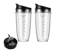 Tasses Pour Mixeur, Accessoires Pour Presse-Agrumes Ninja - Version Améliorée De 710 Ml Avec Couvercles, Ensemble De Rechange Pour Presse-Agrumes Avec Lame D'extraction à 7 Ailerons, Lave-Vaisselle
