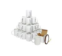 Tasses pour Sublimation 11oz 36 Blancs avec Grande Anse, Boîtes Cadeau & Rouleau de Ruban Thermorésistant