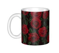 Tasses roses rouges, tasse à café avec motifs imprimés, tasses en céramique personnalisées pour cafés résidentiels, tasse avec tiges d'oreille, cadeaux personnalisés colorés, céramique pure faite à la