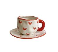 Tasses, tasses et soucoupes aiment ensemble irrégulier, tasse à café rouge créative et soucoupe, cadeau de Saint-Valentin pour les couples (couleur1)