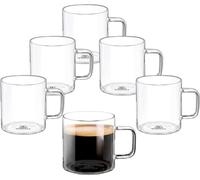 Wilmax - Verres à thé et à café avec anse - Lot de 6-100 ml - Verres pour boissons chaudes et froides - Tasses à café - Verres à vin chaud - Verres à jus de fruits - Verres à eau - Tasses en verre