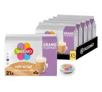 Tassimo, 105 Dosettes Café au lait, Equilibré et Onctueux | Compatibles avec les machines TASSIMO, 105 cafés, 5 packs de 21 dosettes