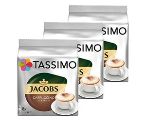 Tassimo Jacobs Cappuccino, Rainforest Alliance Vérifié, Lot de 3, 3 x 16 T-Discs (8 Portions)