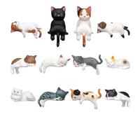 Tastetreasure 12 pièces Mini figurines de chat pour tableau de bord de voiture, mignonnes décorations de bureau de chat endormi, petites figurines de chat en résine pour moniteur d'ordinateur