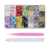 Tastetreasure Ensemble de 9000 pièces de charmes et pierres pour nail art, ensemble de décorations d'ongles 3D sur 28 grilles, strass colorés, papillons, étoiles, perles, cristaux à plat pour manucure