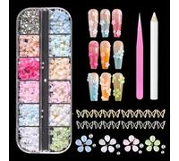 Tastetreasure Lot de 2 000 pierres précieuses et breloques pour nail art, pétales de fleurs 3D, perles de caviar dorées et argentées et strass pour décoration d'ongles, ensemble éblouissant