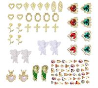 Tastetreasure Lot de 39 breloques vierges Mary Nail Art 3D San Judas Croix Cœur Ange Métal Doré Strass & Autocollant religieux Luxe Rétro Designer Bijoux pour ongles en acrylique