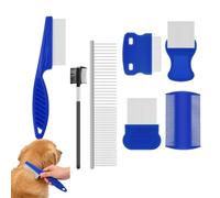 Tastetreasure Lot de 7 peignes anti-puces professionnels pour chats et chiens, peigne à poux et lentes en métal à dents fines pour les taches de larmes et les pellicules, kit de toilettage polyvalent