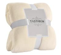 TASTHROW Blanc Crème Plaid Couverture Polaire Flanelle 130x150 cm, Grand Jeté de Canapé en Flanelle, Confortable Couverture Canapé Plaid Chaud et Doux