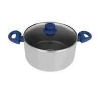 Tasty 678540 Casserole à induction avec dosage d'huile et couvercle, casserole, faitout, faitout à induction, Aluminium pressé, Polyester silicone, Verre, Greblon® C3, Gris, Bleu, 24 x 18 cm