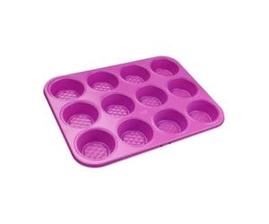 Tasty 678673 Moule à muffins pour 12 gâteaux, moule à gâteau, plaque à muffins, moule pour 12 muffins, moule à cupcake, moule à muffin, Acier au carbone, Fuchsia, 35,5 x 27 x 3 cm