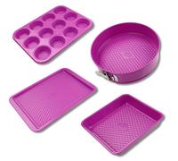 Tasty 9983750 Ensemble De 4 Moules À Pâtisserie Fuchsia, Moule Pour 12 Muffin, Moule À Charnière, Plaque À Pâtisserie, Moule À Brownie, Acier Au Carbone, Rose Fuchsia, De 23 À 38 Cm