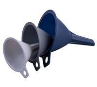 Tasty Lot de 3 entonnoirs en plastique : remplissage précis des bouteilles et des récipients - Parfait pour la cuisine et la vie quotidienne en gris/bleu