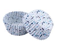 Tasty Sprinkles Lot de 50 caissettes en papier pour muffins et cupcakes, résistant à la chaleur, anti-graisse, design moderne avec étoiles et éclaboussures bleues, blanc/bleu
