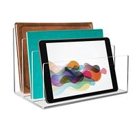 Tasybox Porte-dossiers en acrylique transparent - Trieur de dossiers de bureau à 3 sections - 22,9 x 16,5 x 16,5 cm