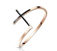 Tata Gisèle Bague Anneau en Acier Chirurgical Rosé - Anneau Décalé Centré Par une Croix Acier Noir - Habille Toute la Phalange - (52)