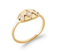 Tata Gisèle Bague Anneau Plaqué Or 18 Carats - Cabochon Ovale et Plat Incrusté de 3 Zircons - Sachet Velours Offert - (50)