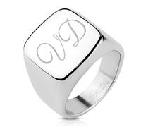 Tata Gisèle Bague Chevalière en Acier Inoxydable - Argenté - Gravure Incluse - Sachet Velours ou Ecrin (62)