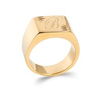 Tata Gisèle Bague Chevalière en Plaqué Or 18 Carats - Cabochon Rectangle avec Motif Strié - Gravure Incluse - Ecrin Offert (66)