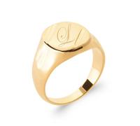 Tata Gisèle Bague Chevalière en Plaqué Or 18 Carats - Cabochon Rond avec Motif Strié - Gravure Incluse - Ecrin Offert (56)