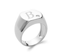 Tata Gisèle Bague Chevalière Homme en Argent 925/000 Rhodié - Arrondi - Oxyde de Zirconium - Gravure Incluse - Ecrin Offert (68)