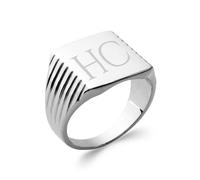 Tata Gisèle Bague Chevalière Homme en Argent 925/000 Rhodié - Carré - Gravure Incluse - Ecrin Offert (66)