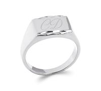 Tata Gisèle Bague Chevalière Mixte en Argent 925/000 Rhodié - Rectangle Bord Ciselé - Gravure Incluse - Ecrin Offert (56)