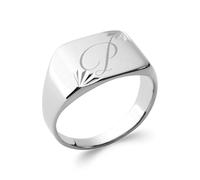 Tata Gisèle Bague Chevalière Mixte en Argent 925/000 Rhodié - Rectangle Strié - Gravure Incluse - Ecrin Offert (58)