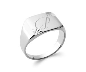 Tata Gisèle Bague Chevalière Mixte en Argent 925/000 Rhodié - Rectangle Strié - Gravure Incluse - Ecrin Offert (58)