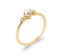Tata Gisèle Bague en Plaqué Or 18 carats - Anneau Alliance avec Perle d'Eau Douce et Oxydes de Zirconium - Sachet Cadeau Offert (56)