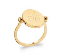 Tata Gisèle Bague en Plaqué Or 18 carats avec Cabochon Pastille Ovale Réversible, 1 Face recouverte d'émail Noir, l'autre Lisse avec Gravure Incluse au Choix - Emballage Cadeau (50)