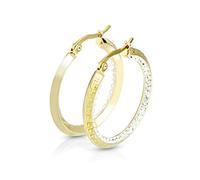 Tata Gisèle Boucles d'oreilles en Acier Chirurgical 316L et Cristal - Créole - 2 Faces - Une Face Dessin Labyrinthe Une Face Lisse - 1 Chemin de Cristal à l'Intérieur - (Or Doré)