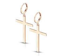 Tata Gisèle Boucles d'oreilles Pendantes en Acier Inoxydable - Croix Suspendue à Une Créole - Quatre Couleurs Disponibles - 33 mm - (Or Rosé)