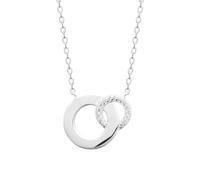 Tata Gisèle Collier en Argent 925/000 Rhodié - Pendentif Double Anneau Entrelacés - L'un pavé d'Oxydes de Zirconium - Marque Francaise - Bijou Femme cadeau Elegant Chic