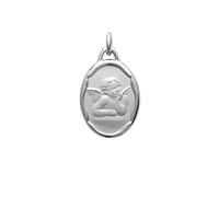 Tata Gisèle Médaille de Naissance Baptême en Argent 925/000 Rhodié - Ange Angelot - Ovale - Gravure Incluse au Verso