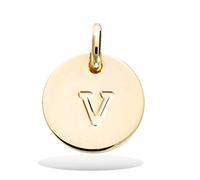 Tata Gisèle Pendentif en Plaqué Or - Initiale Majuscule - Médaille Ronde 12 mm - Breloque (V)